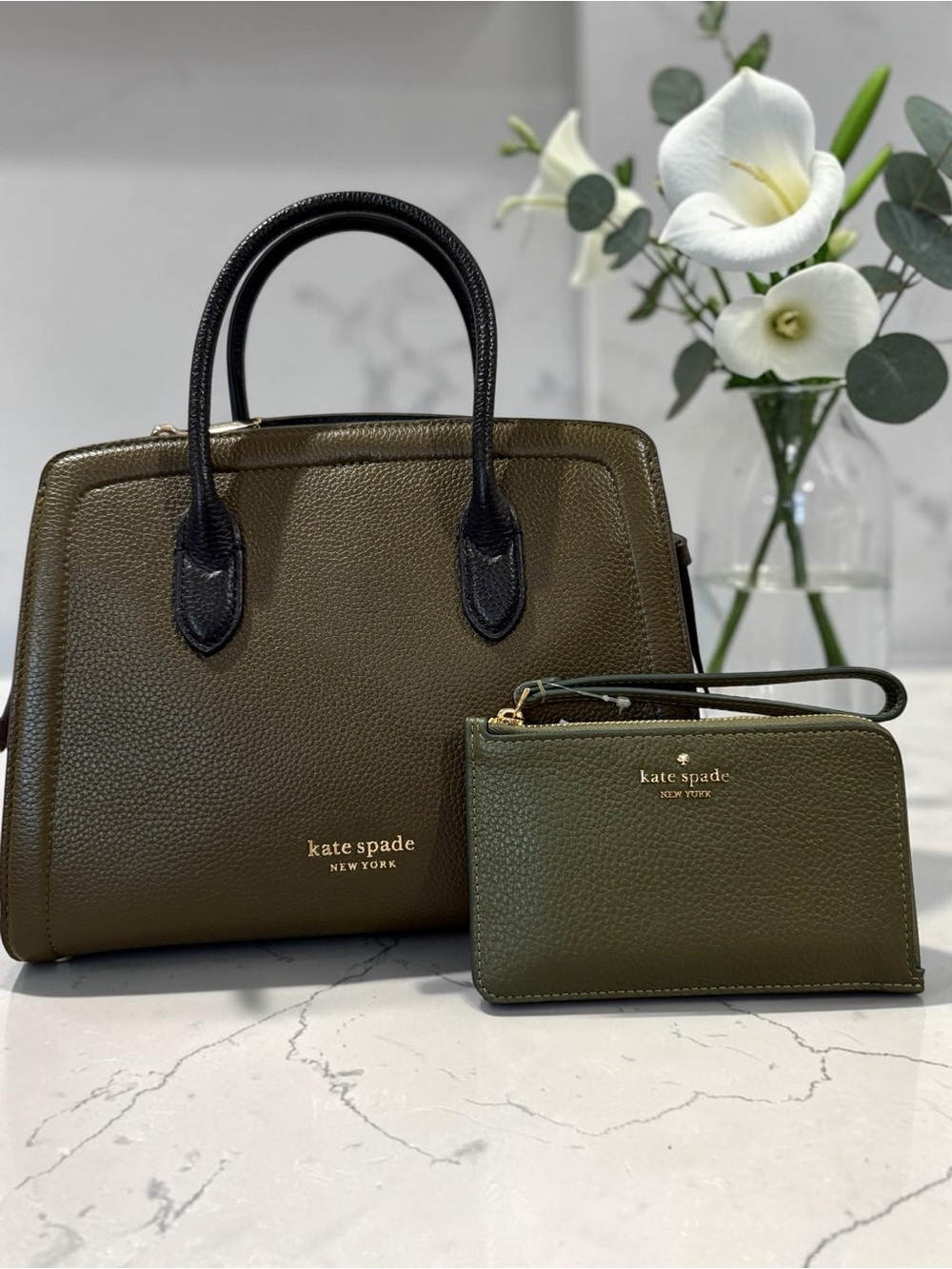 Kate Spade Pebbled Leather Knott ColorBlock Duck Green Satchel Xbody & Wristlet